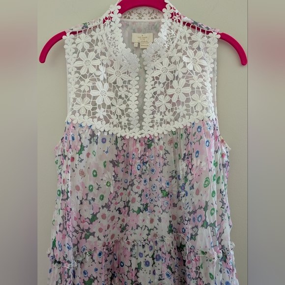KATE SPADE Daisy Garden Devore Silk Blouse WOMEN'S L Floral Lace Romantic Pink - Picture 6 of 16
